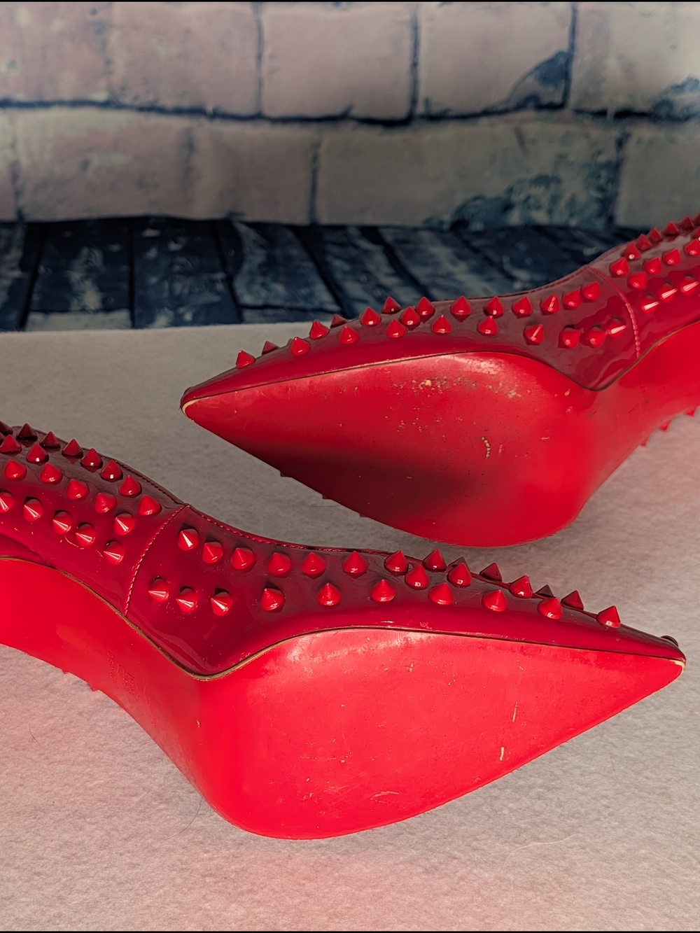 Red Studded Patent Stiletto Pumps - Women's High Heels - Picture 8 of 9